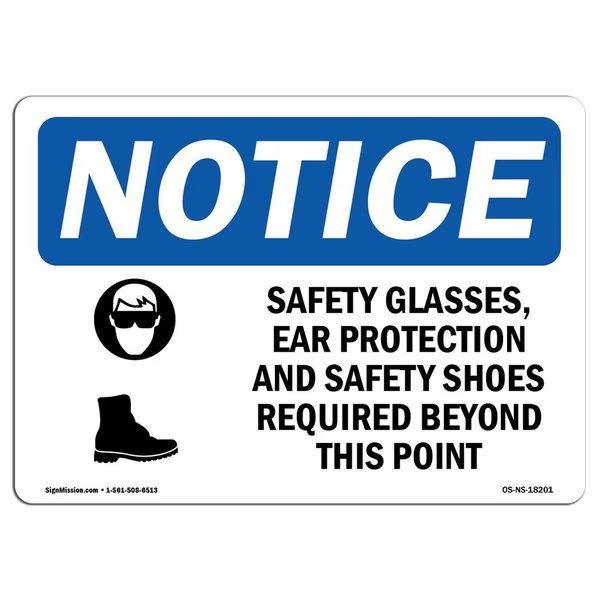 OSHA Sign, Glasses Ear Protection With Symbol, 24in X 18in Rigid Plastic, 24